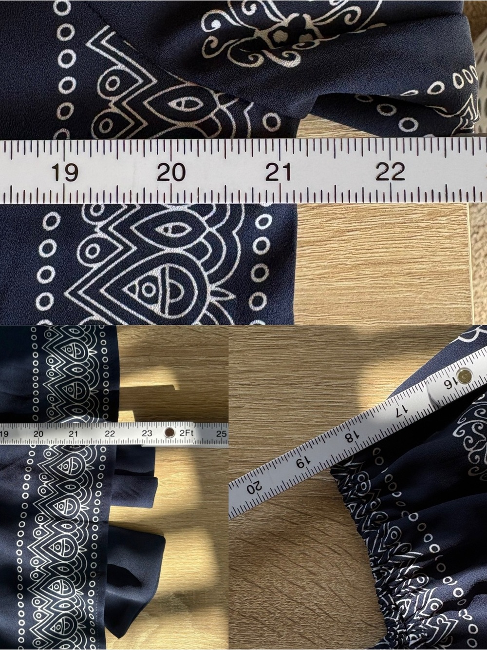 Vince Camuto Tie-Hem V-Neck Blouse Navy and White Bandana-Print Boho Coastal M - Picture 6 of 7